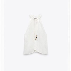 Frayed Linen Top White Zara NWT